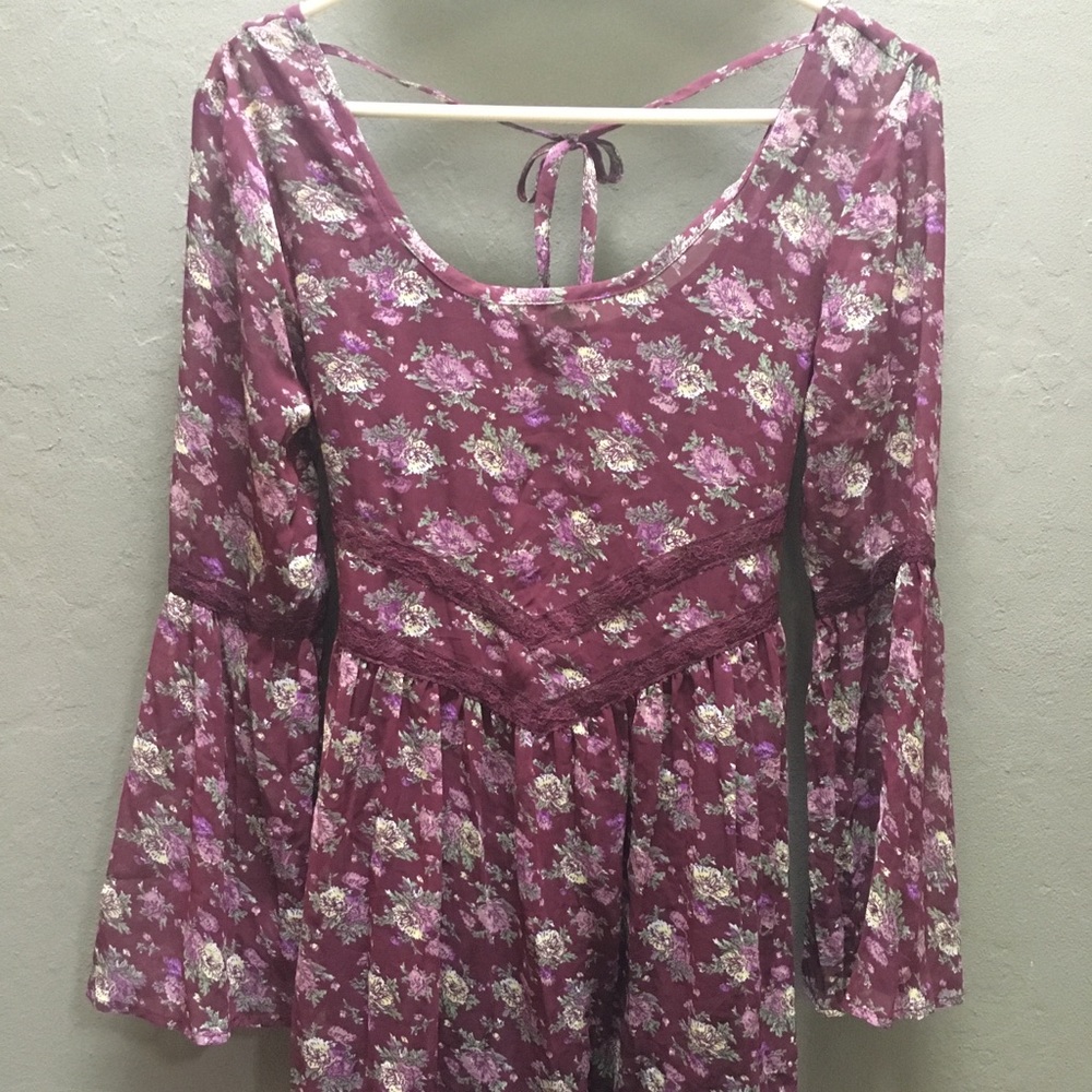 Sheer floral flare sleeve dress